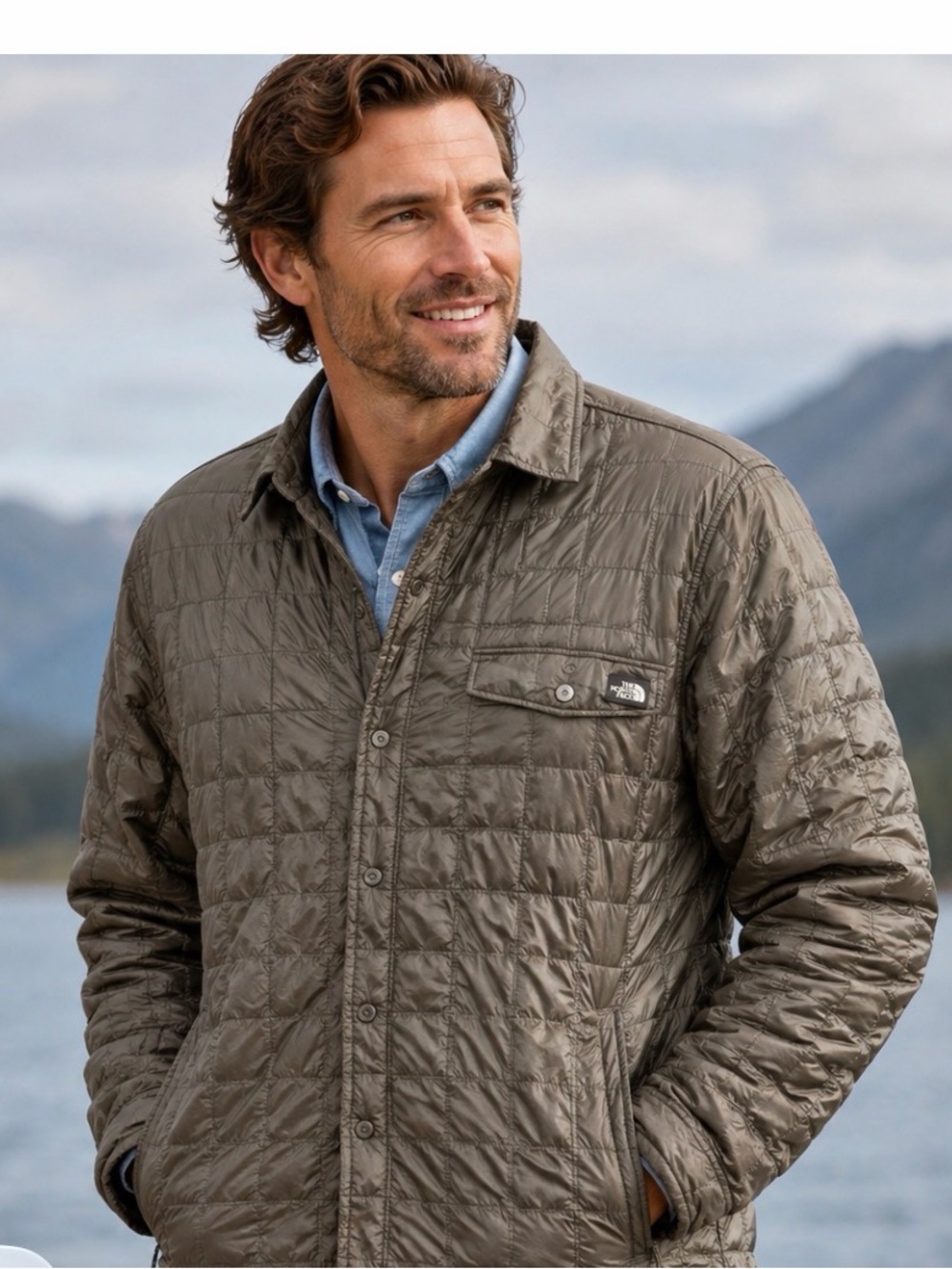 The North Face Men's Lightweight Quilted Shirt Jacket in Olive